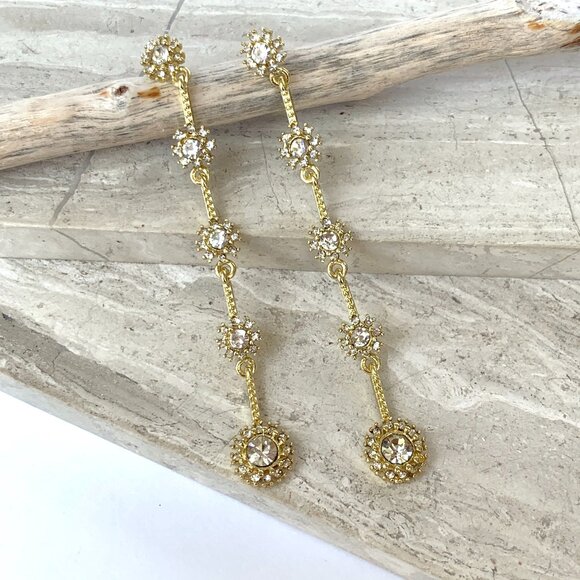 Anthropologie Jewelry - NEW~ Anthropologie Graduated Long Crystal Drop Gold Earrings